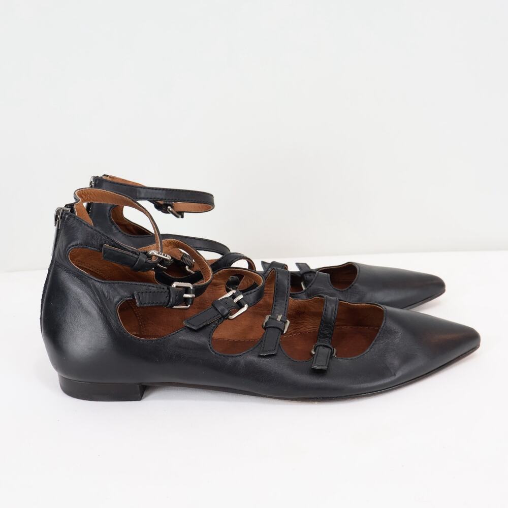Frye Sienna Buckle Ballet Leather Black Flats Size 9 - Picture 5 of 10